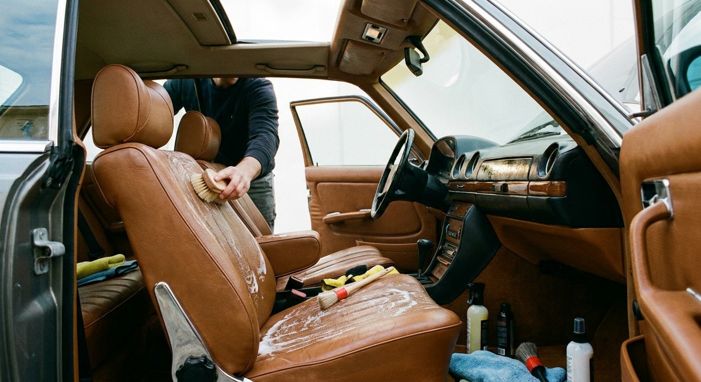 Clean car interior with conditioned leather seats and detailed dashboard